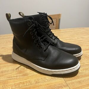 Dr. Martens Rigal Black Leather Lace-Up Boots with White Sole size UK 7